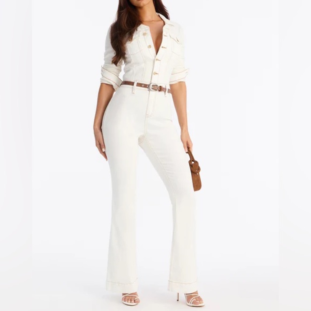 (NEW W/ TAG) Long Sleeve Denim Jumpsuit - White